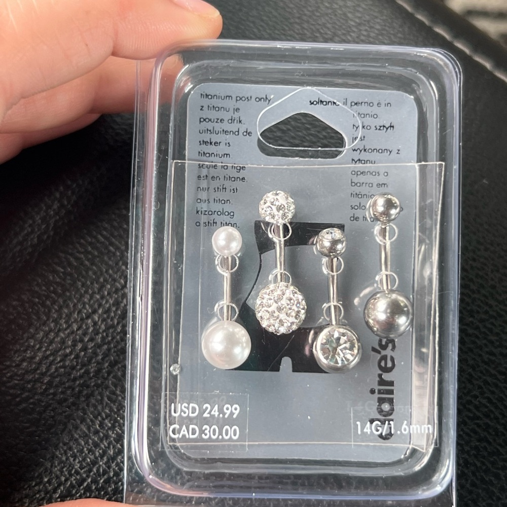 Silver multi set of bellybutton piercing